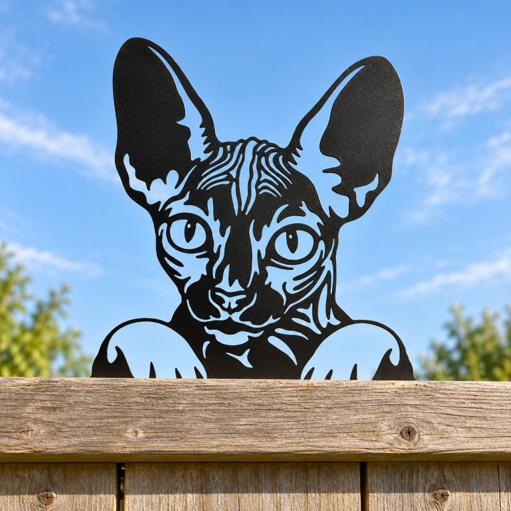 Metal Animal Fence Toppers - Sphynx Cat