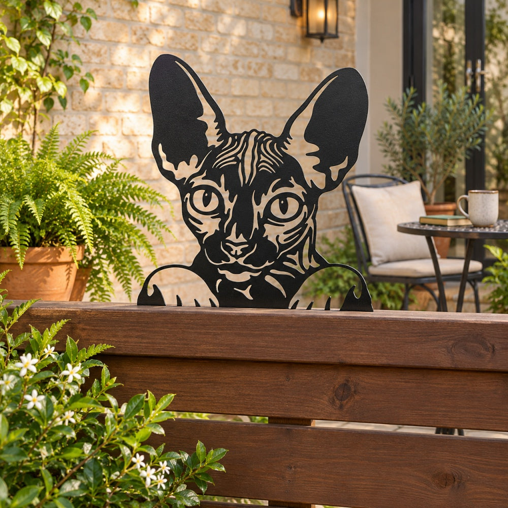 Metal Animal Fence Toppers - Sphynx Cat