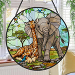 African giraffe and elephant stained glass suncatcher window hanging, suitable for home and garden decoration