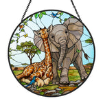 African giraffe and elephant stained glass suncatcher window hanging, suitable for home and garden decoration