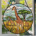 African giraffe family stained glass suncatcher window hanging, suitable for home and garden decoration