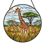 African giraffe family stained glass suncatcher window hanging, suitable for home and garden decoration