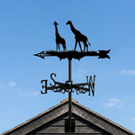 African giraffes metal weather vane with directional arrows and mounting rod, outdoor roof and garden decoration