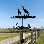African giraffes metal weather vane with directional arrows and mounting rod, outdoor roof and garden decoration