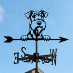 Airedale terrier metal weather vane with directional arrows and mounting rod, outdoor roof and garden decoration