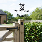 Airedale terrier metal weather vane with directional arrows and mounting rod, outdoor roof and garden decoration