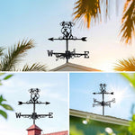 Airedale terrier metal weather vane with directional arrows and mounting rod, outdoor roof and garden decoration