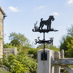 Airedale terrier metal weather vane with directional arrows and mounting rod, outdoor roof and garden decoration
