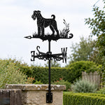 Airedale terrier metal weather vane with directional arrows and mounting rod, outdoor roof and garden decoration