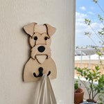 Wooden airedale terrier dog wall hook key and leash holder for home entryway organizer