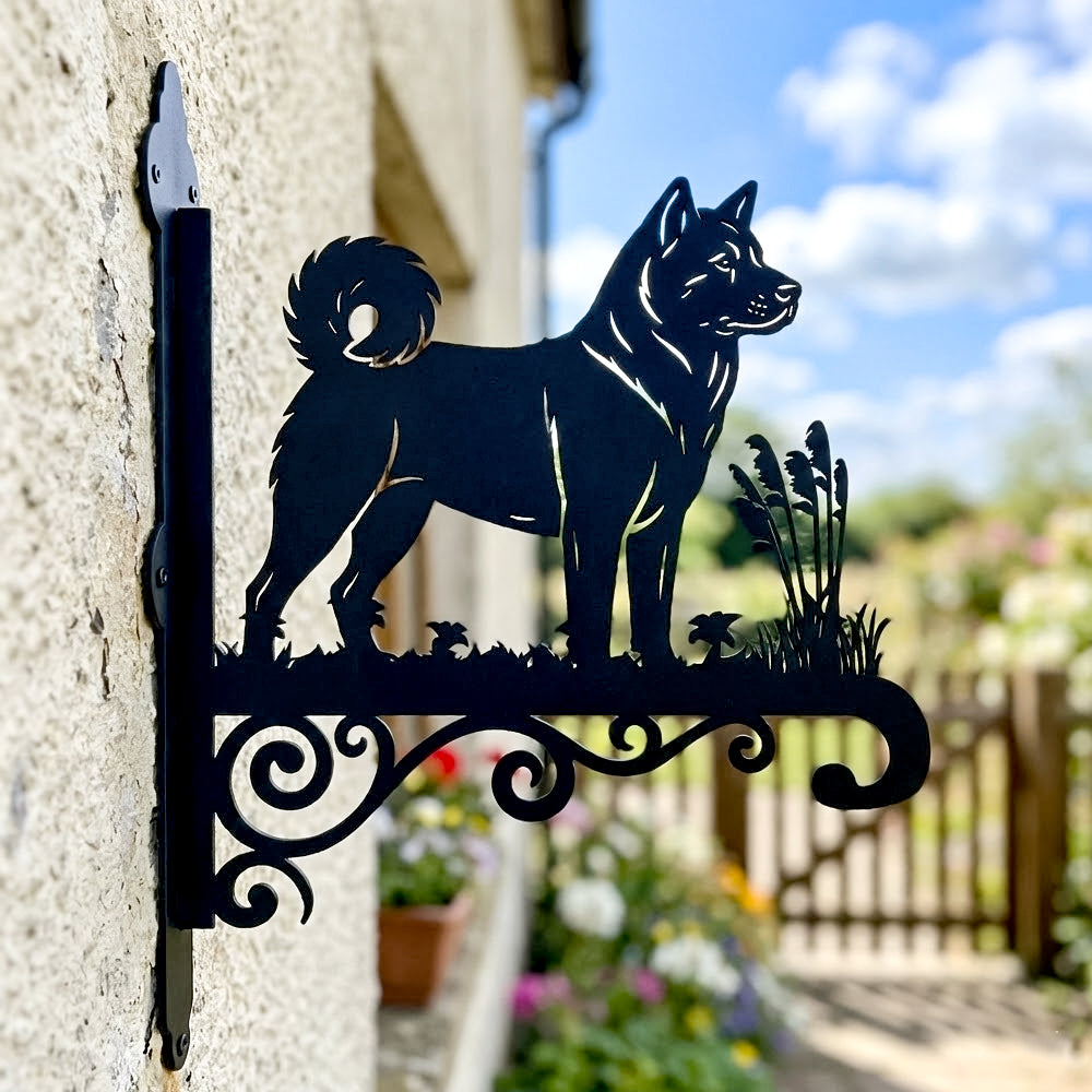 Akita metal hanging basket bracket mounted on outdoor wall for plant decoration