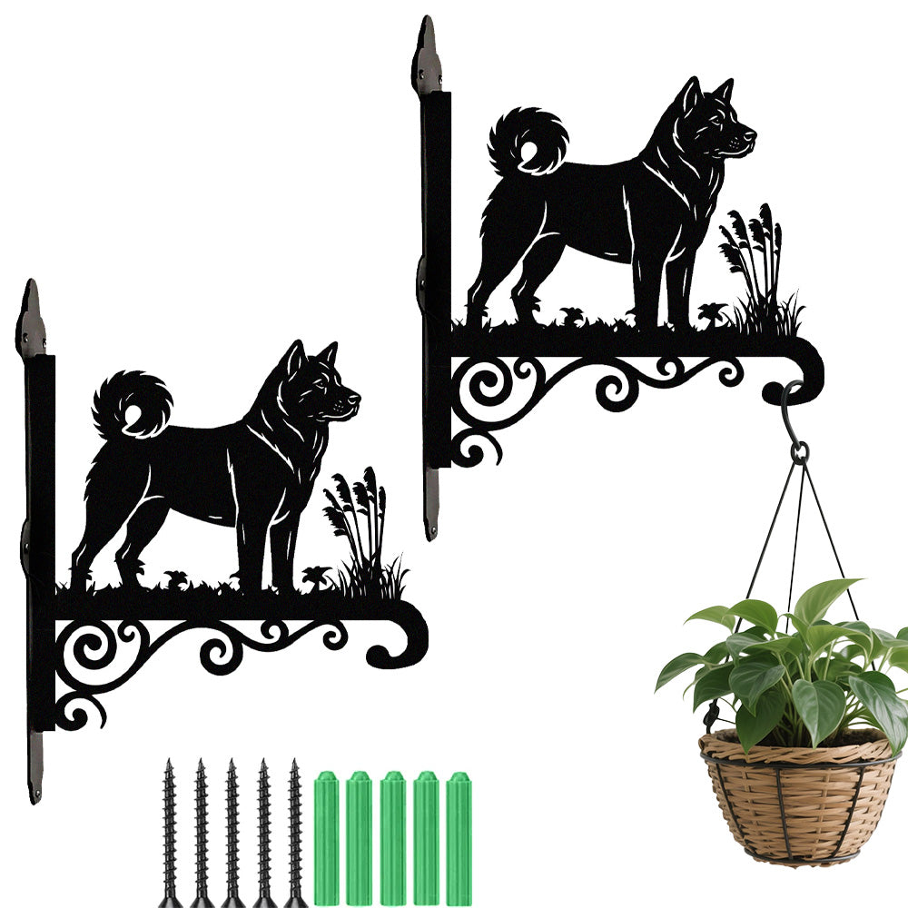 Akita metal hanging basket bracket mounted on outdoor wall for plant decoration