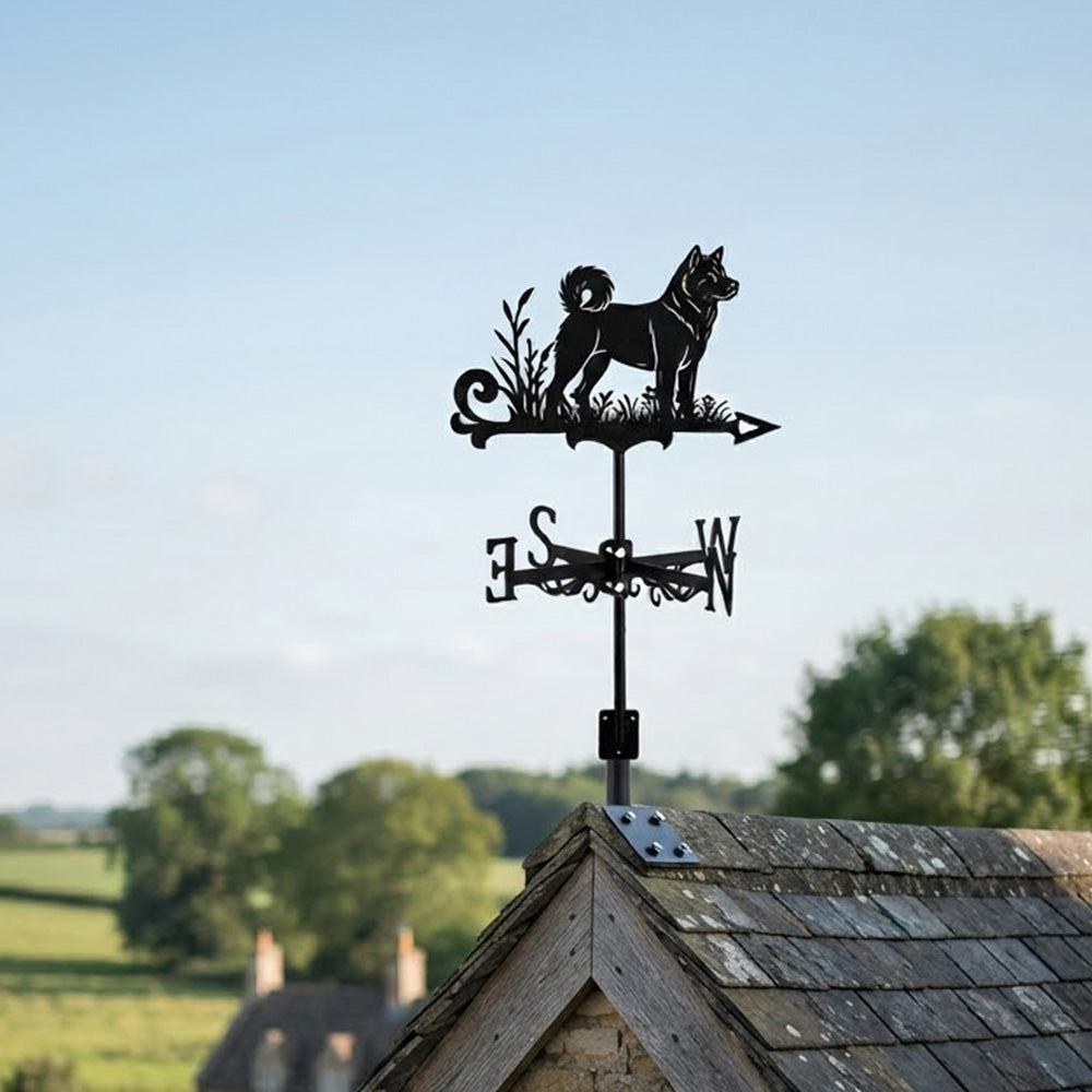 Akita metal weather vane with directional arrows and mounting rod, outdoor roof and garden decoration