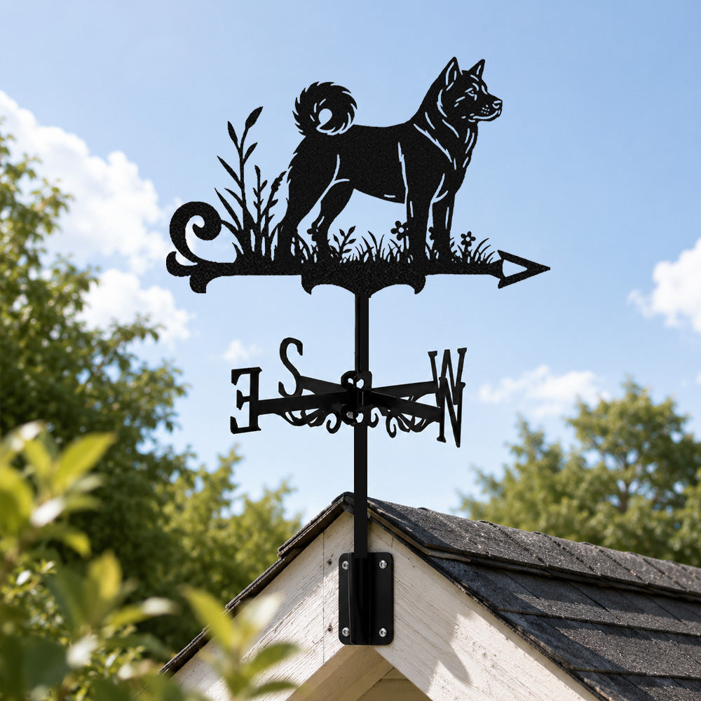 Akita metal weather vane with directional arrows and mounting rod, outdoor roof and garden decoration