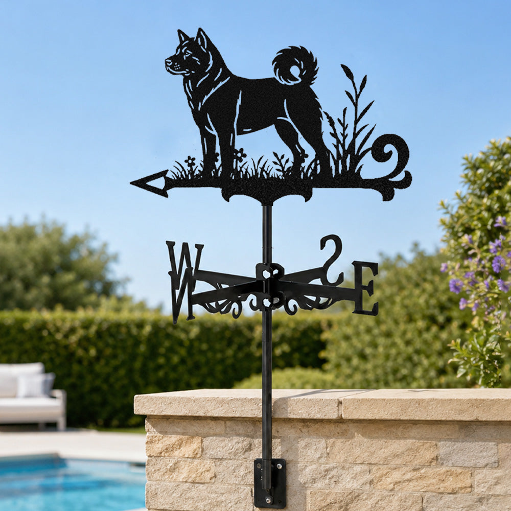 Akita metal weather vane with directional arrows and mounting rod, outdoor roof and garden decoration