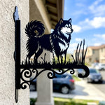Alaskan malamute metal hanging basket bracket mounted on outdoor wall for plant decoration