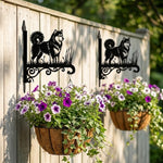 Alaskan malamute metal hanging basket bracket mounted on outdoor wall for plant decoration