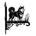 Alaskan malamute metal hanging basket bracket mounted on outdoor wall for plant decoration