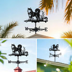 Alaskan Malamute metal weather vane with directional arrows and mounting rod, outdoor roof and garden decoration