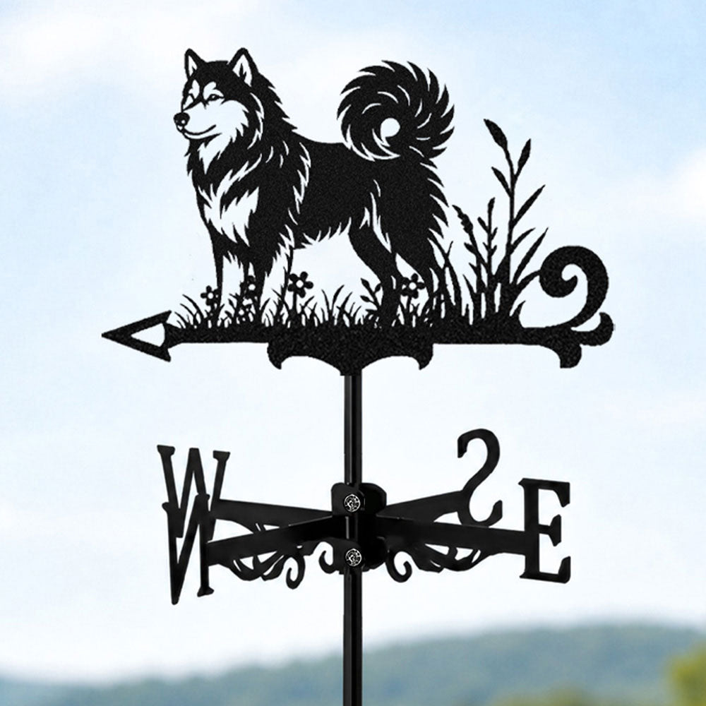 Alaskan Malamute metal weather vane with directional arrows and mounting rod, outdoor roof and garden decoration