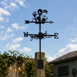Alien metal weather vane with directional arrows and mounting rod, outdoor roof and garden decoration