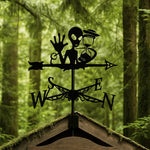 Alien metal weather vane with directional arrows and mounting rod, outdoor roof and garden decoration
