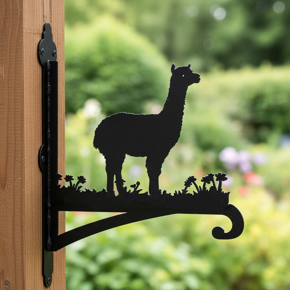 Alpaca llama metal hanging basket bracket mounted on outdoor wall for plant decoration