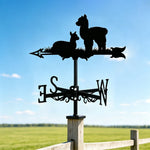 Alpacas metal weather vane with directional arrows and mounting rod, outdoor roof and garden decoration