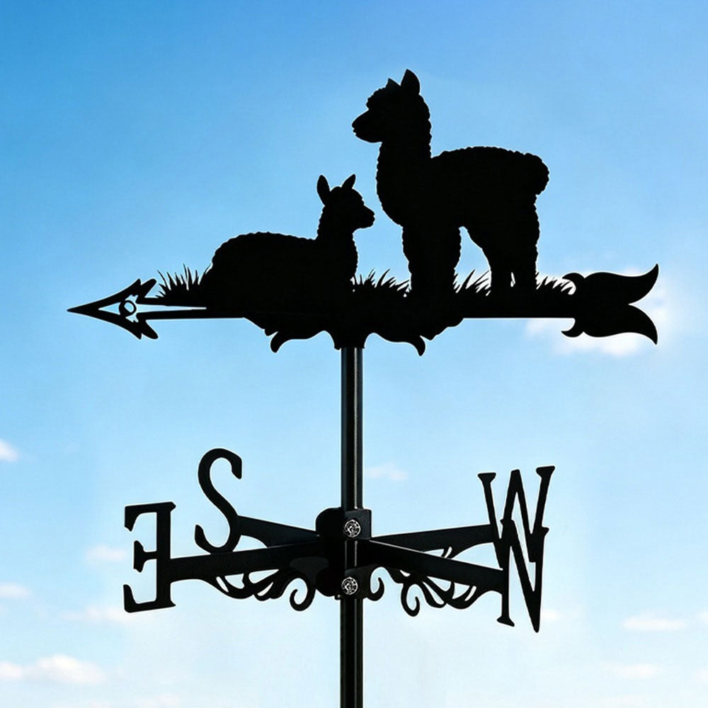 Alpacas metal weather vane with directional arrows and mounting rod, outdoor roof and garden decoration