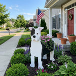 American Bulldog planter filled with fresh flowers is placed in the garden