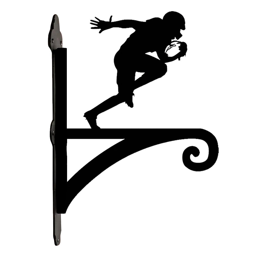 American football player sports metal hanging basket bracket mounted on outdoor wall for plant decoration
