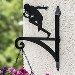 American football player sports metal hanging basket bracket mounted on outdoor wall for plant decoration
