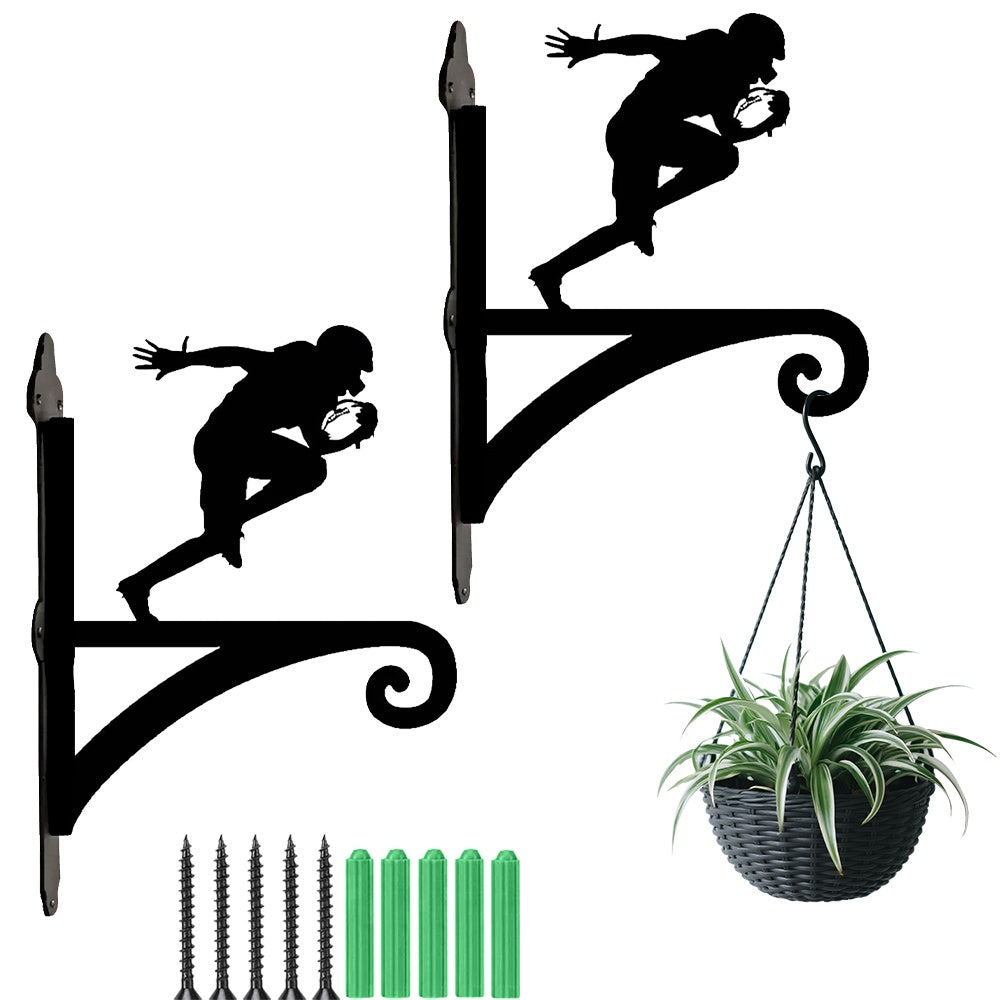 American football player sports metal hanging basket bracket mounted on outdoor wall for plant decoration