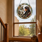 American maiden wolf stained glass suncatcher window hanging, suitable for home and garden decoration