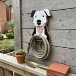 American Pit Bull Terrier wooden dog wall hook key and leash holder for home entryway organizer