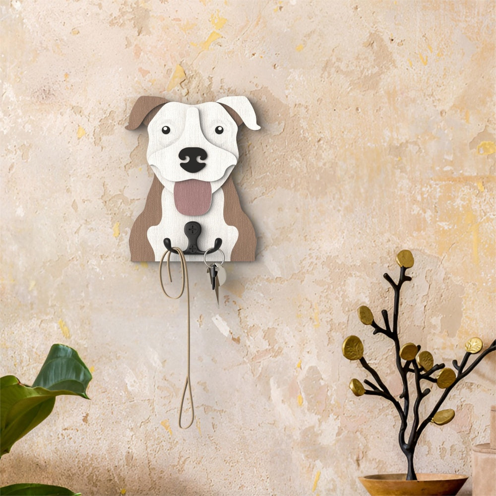 American Pit Bull Terrier wooden dog wall hook key and leash holder for home entryway organizer