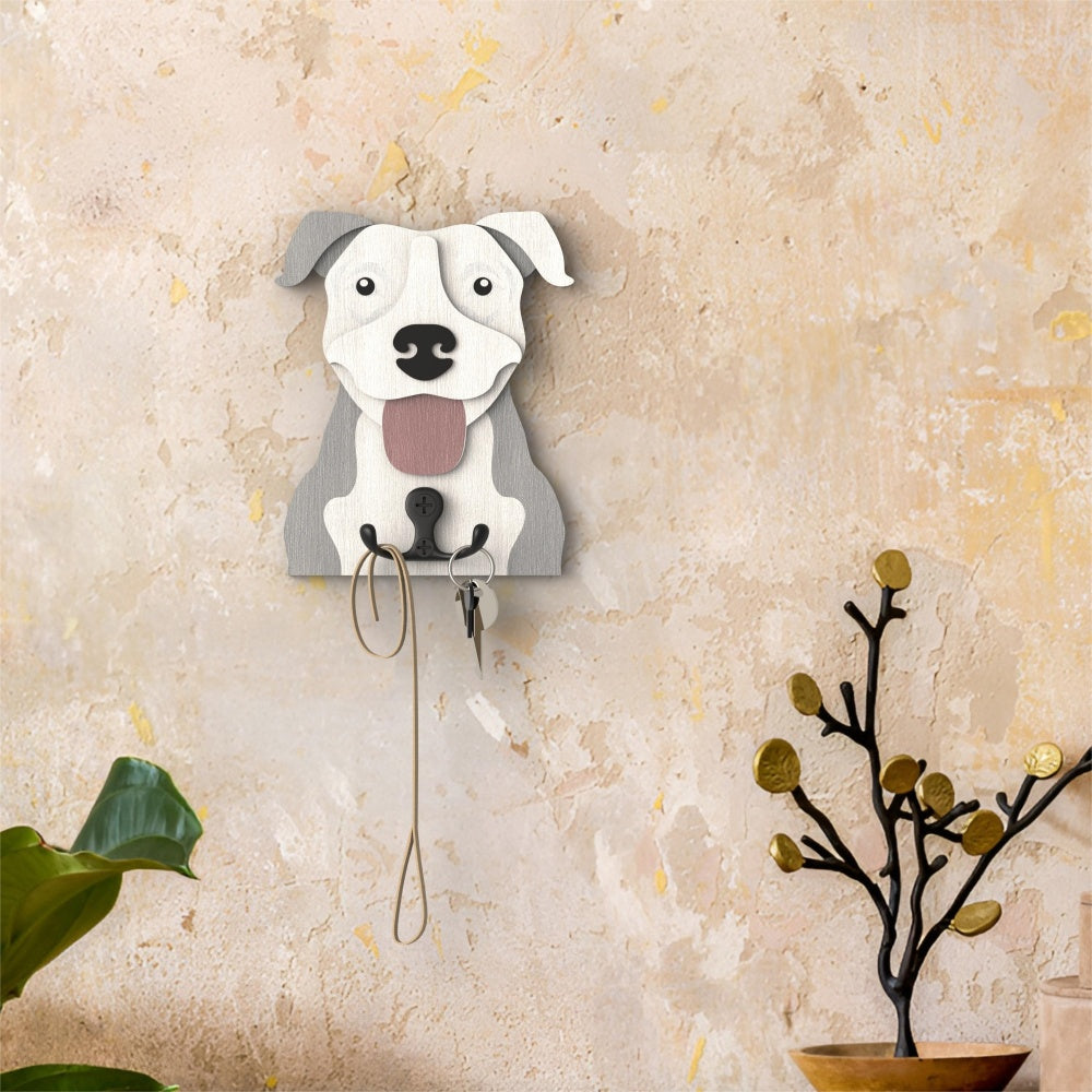American Pit Bull Terrier wooden dog wall hook key and leash holder for home entryway organizer