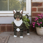 American Shorthair cat planter filled with fresh flowers is placed in the garden