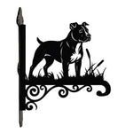 American staffordshire terrier metal hanging basket bracket mounted on outdoor wall for plant decoration