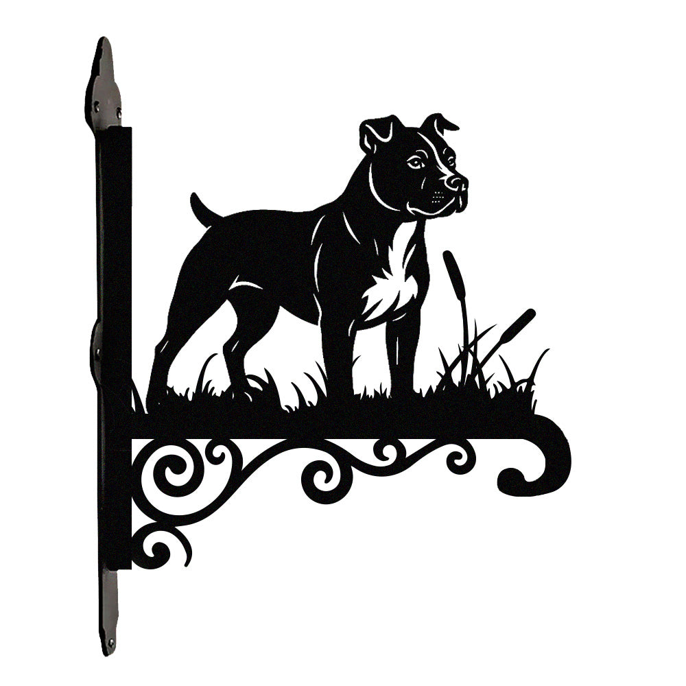 American staffordshire terrier metal hanging basket bracket mounted on outdoor wall for plant decoration