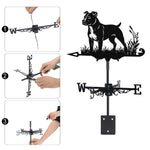 American Staffordshire Terrier metal weather vane with directional arrows and mounting rod, outdoor roof and garden decoration