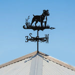 American Staffordshire Terrier metal weather vane with directional arrows and mounting rod, outdoor roof and garden decoration