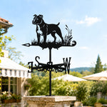 American Staffordshire Terrier metal weather vane with directional arrows and mounting rod, outdoor roof and garden decoration