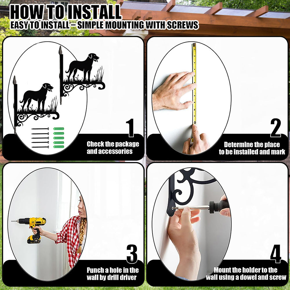 Anatolian shepherd dog metal hanging basket bracket mounted on outdoor wall for plant decoration