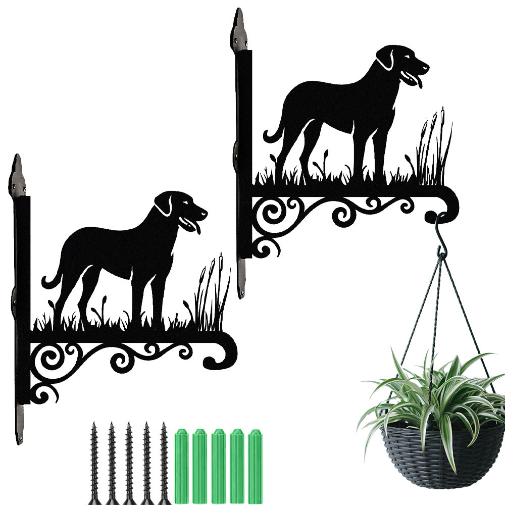 Anatolian shepherd dog metal hanging basket bracket mounted on outdoor wall for plant decoration