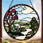 Apple tree landscape stained glass suncatcher window hanging, suitable for home and garden decoration