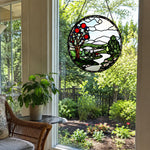Apple tree landscape stained glass suncatcher window hanging, suitable for home and garden decoration