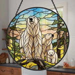 Arctic polar bear family stained glass suncatcher window hanging, suitable for home and garden decoration