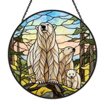 Arctic polar bear family stained glass suncatcher window hanging, suitable for home and garden decoration