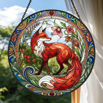 Art nouveau floral fox stained glass suncatcher window hanging, suitable for home and garden decoration